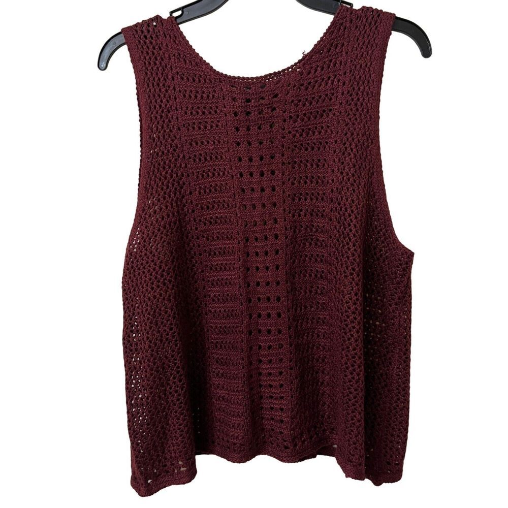 Rue21 Blouse Womens Large Wine Color Knitted Sleeveless Round Neck 100% Acrylic